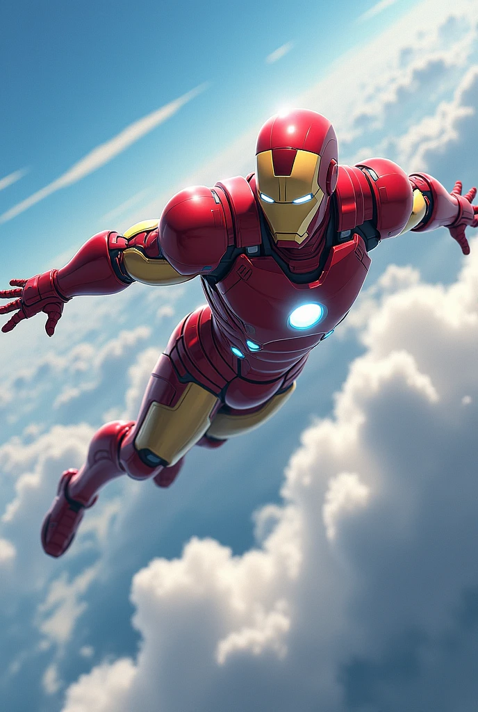 Iron man is flying on sky with gojo  