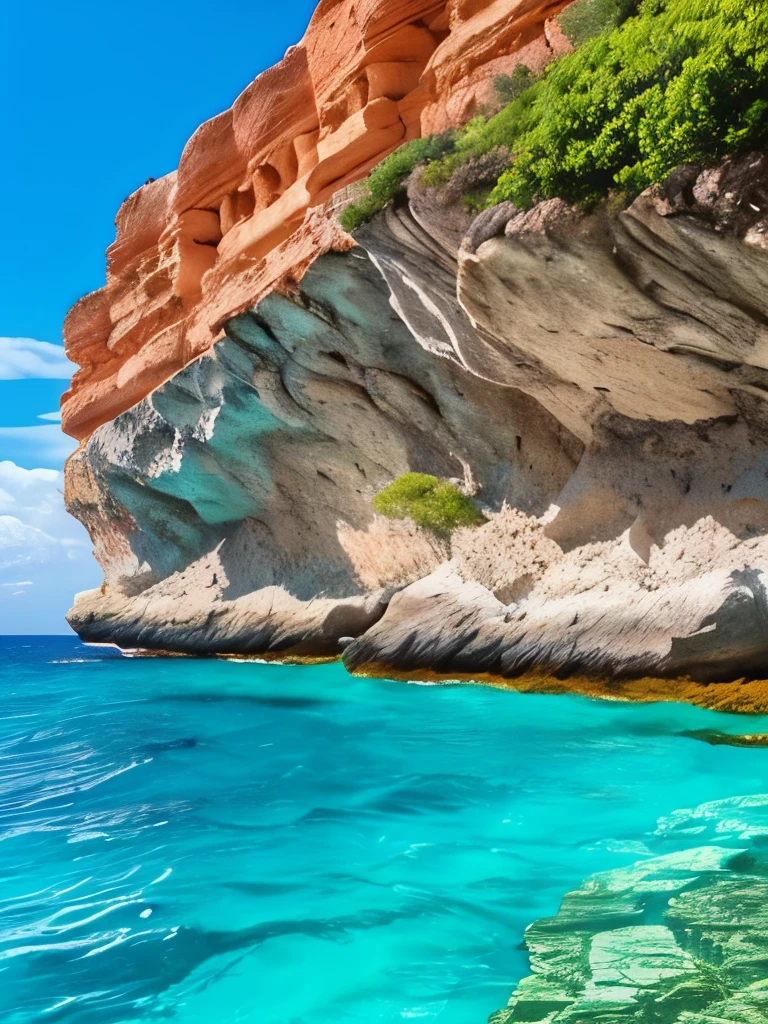 arafed view of a rocky cliff and clear blue water, by Alexis Grimou, turquoise water, by Tom Wänerstrand, view from the sea, island with cave, puddles of turquoise water, blue waters, turquoise ocean, red sea, incredibly beautiful, azure blue water, clear blue water, by Constantine Andreou, white stone arches, cyprus