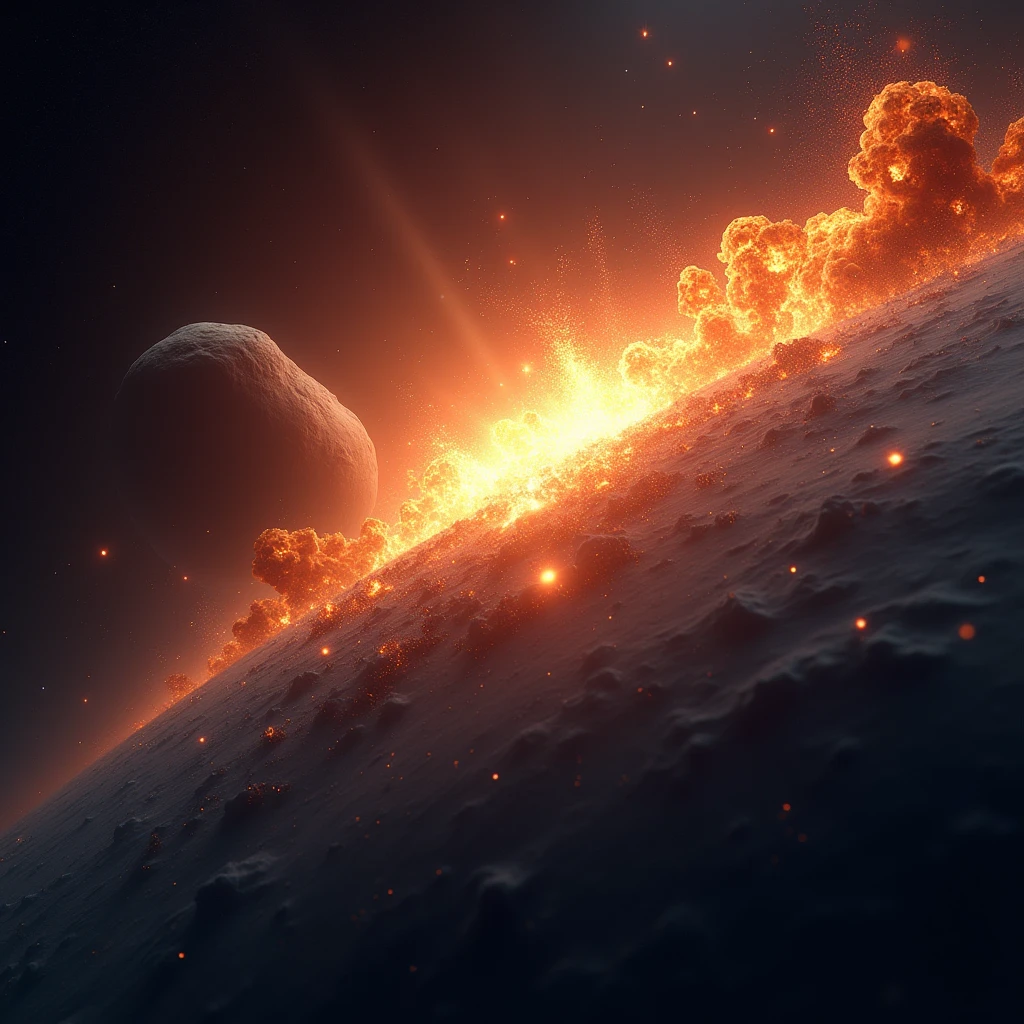 comet, huge explosion on earth surface, from above,