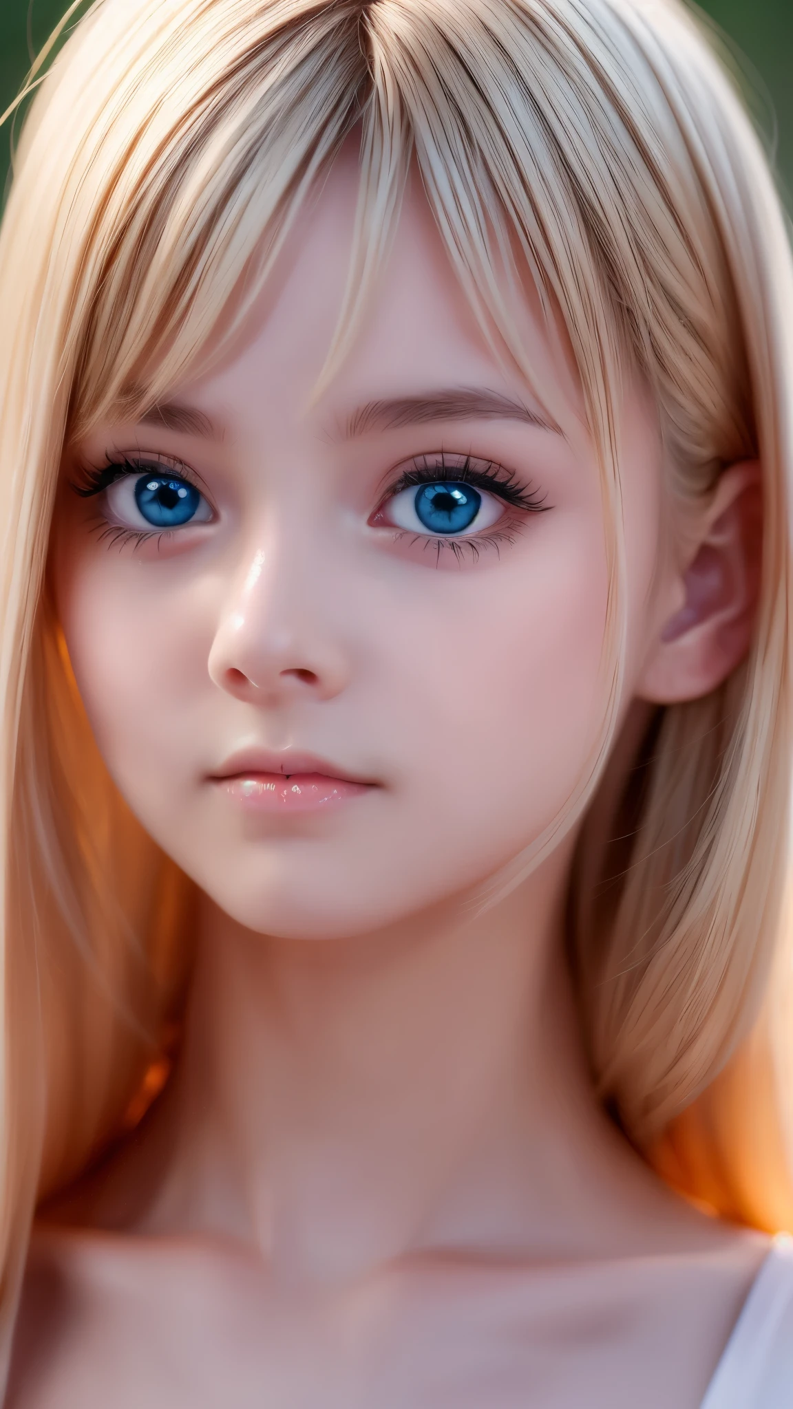 One Girl，(1人のとてもcute***:1.3)，masterpiece，Highest quality，High resolution，From below，Low - Angle，Photorealistic，RAW Photos，Ray Tracing，Physically Based Rendering，beautiful girl，(************:1.3)，cute，Big Blue Eyes，(detailed pupils:1.2)，(The face is facing straight ahead:1.3)，Body facing forward，Beautiful nose，Upturned nose，Fuller lips，Platinum Blonde Hair，Detailed eyelashes，Thin eyebrows，Very fine grain definition，(Symmetrical eyes，Golden Ratio:1.3)，(Face close-up，Face Focus:1.0)，Small breasts，Short neck，White Bikini，Swimwear，Ocean，Blue sky，White cloud，Soft Light，Portrait，View Viewer，Upper Body，Cinema Lighting，High resolution，Very detailed