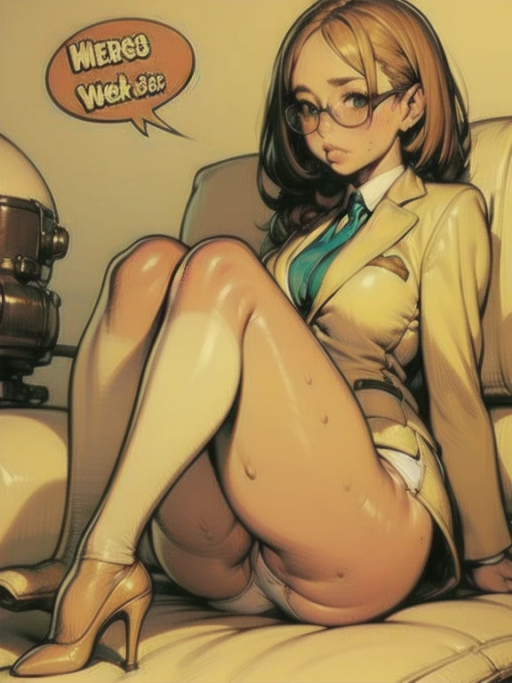 Please raise your heels, Sit down and show your butt from the front, Holding my knees, White panties, Blazer jacket, Long Hair, cute,