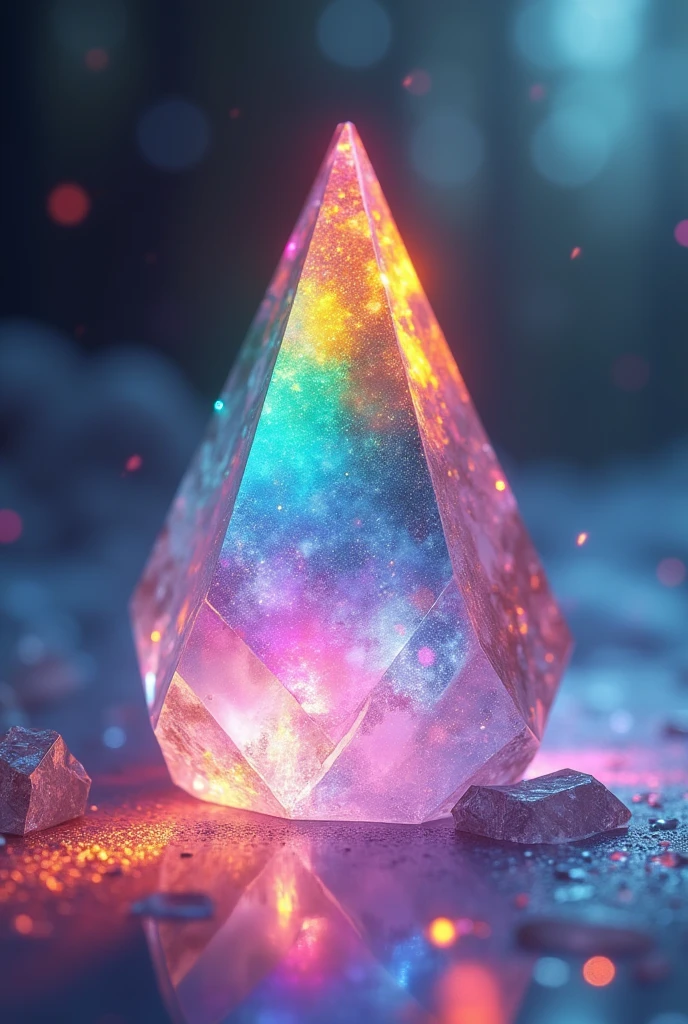 A rainbow prism reflecting through a crystal
