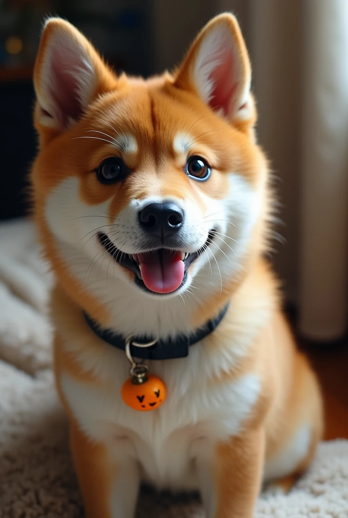 Shiba Inu、 "What are you looking at??Ahh~!" on the screen is written in 大きい letters on the screen,