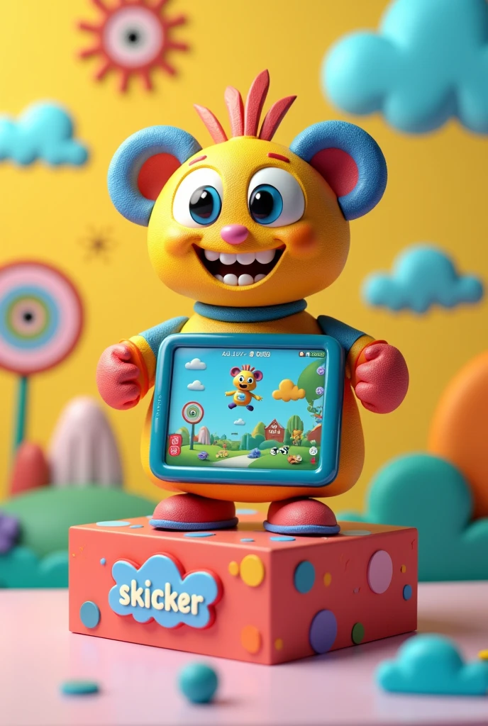skicker on mockup box of kids tablet