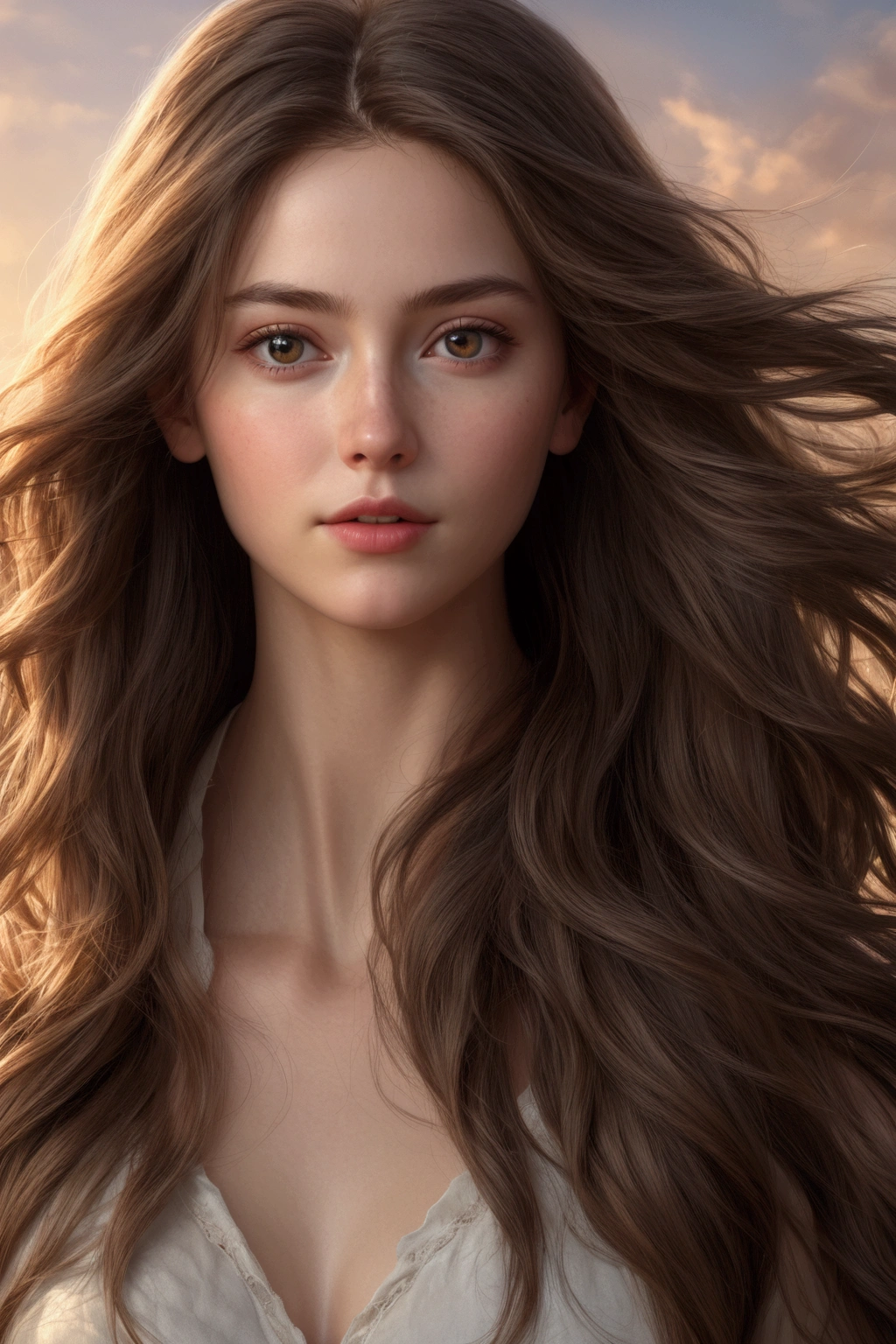 (raw photo, Best Quality), (realist, Photo realist: 1.3), Best Quality, Very detailed, masterpiece, Hyperdetail, illustration, 1 girl, dynamic angle, World masterpiece, disordered_long_hair, Best Quality, fondo de pantalla CG unity 8k, Caucasian perfect body, photographed with a Canon EOS R5, 50mm lens, f/2.8, HdR, (8k)