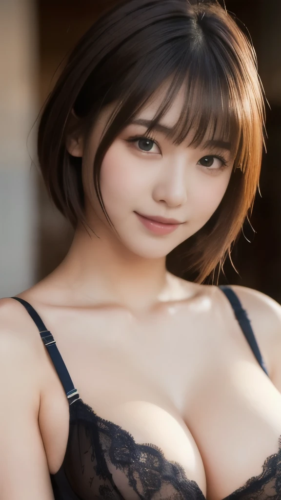 8k,Highest quality,(masterpiece:1.2),(Realistic),(Realistic:1.37),Ultra-high resolution,One Young Woman,smile,((Big Breasts)),Beautiful Eyes,(((lingerie))),Perfect body,Perfect Fingers,Professional Lighting,gravure,Detailed face and skin texture,fine grain,RAW Photos