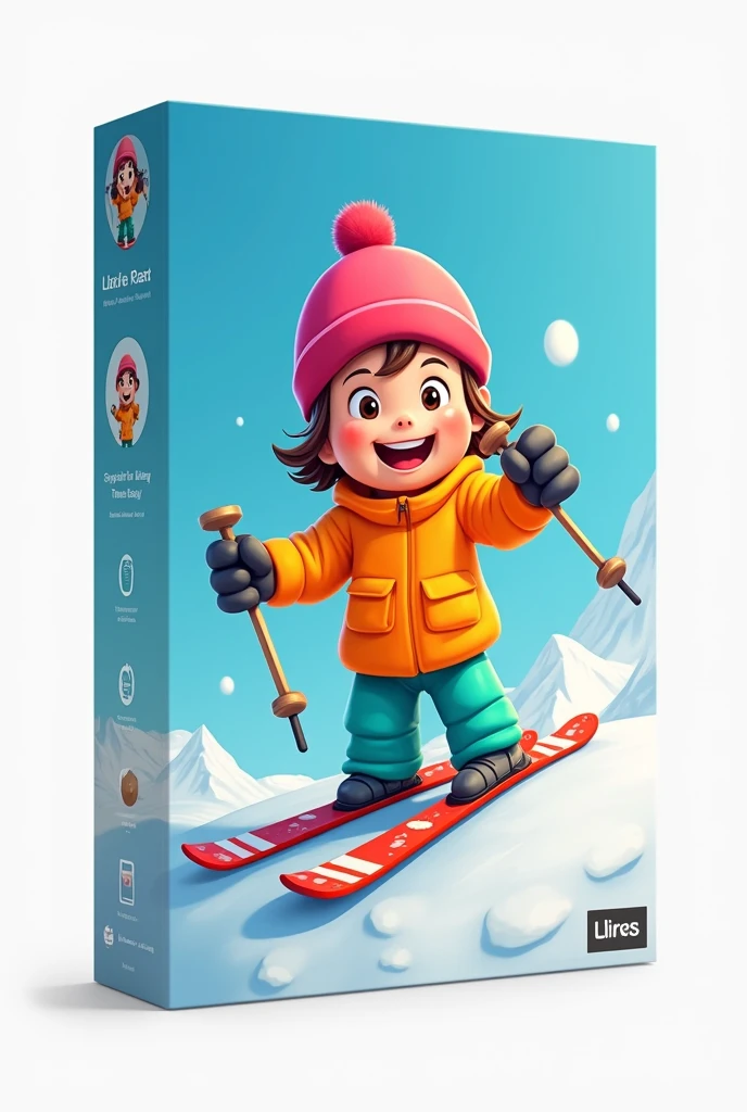 Cartoon skicker on mockup box of kids tablet