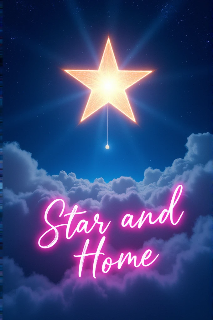 Night Dark blue sky with a yellow ray a big star and in cursive and fluorescent color it says Gabriela 