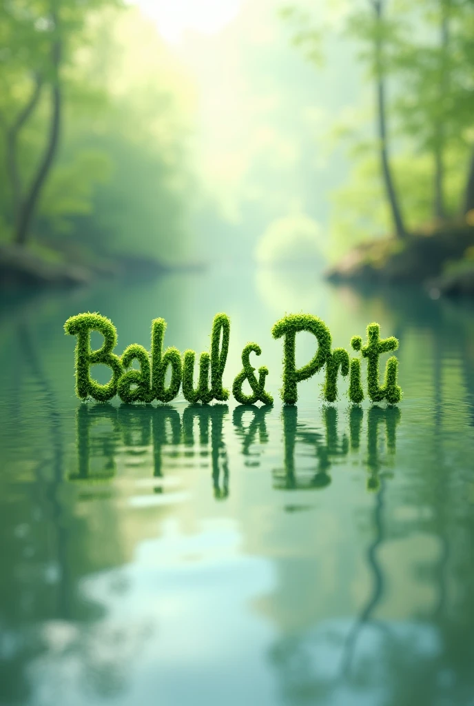 A beautiful wallpaper, name tn the center ( babul &priti) green, name will be made on water,