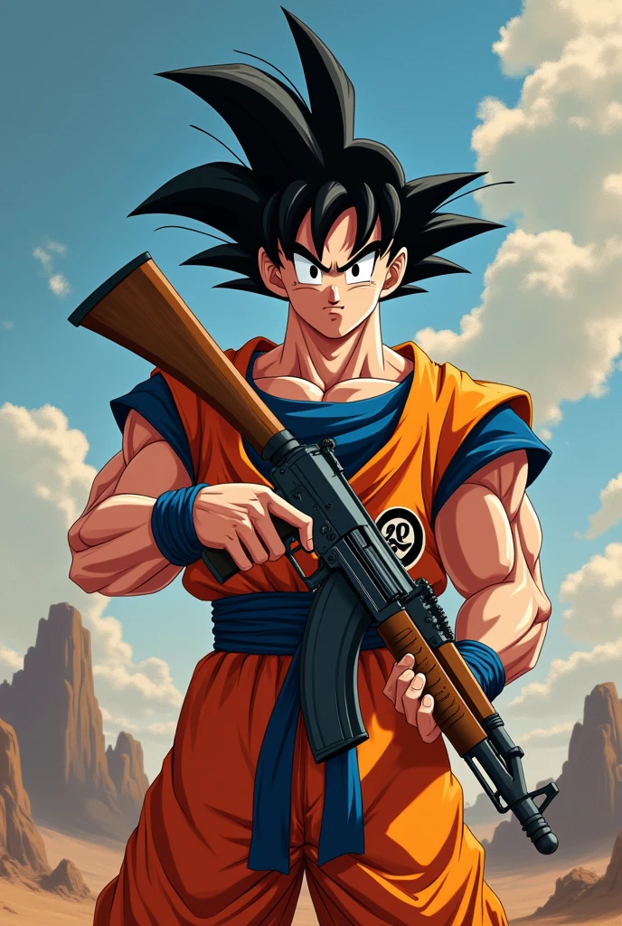goku armed with a realistic ak47