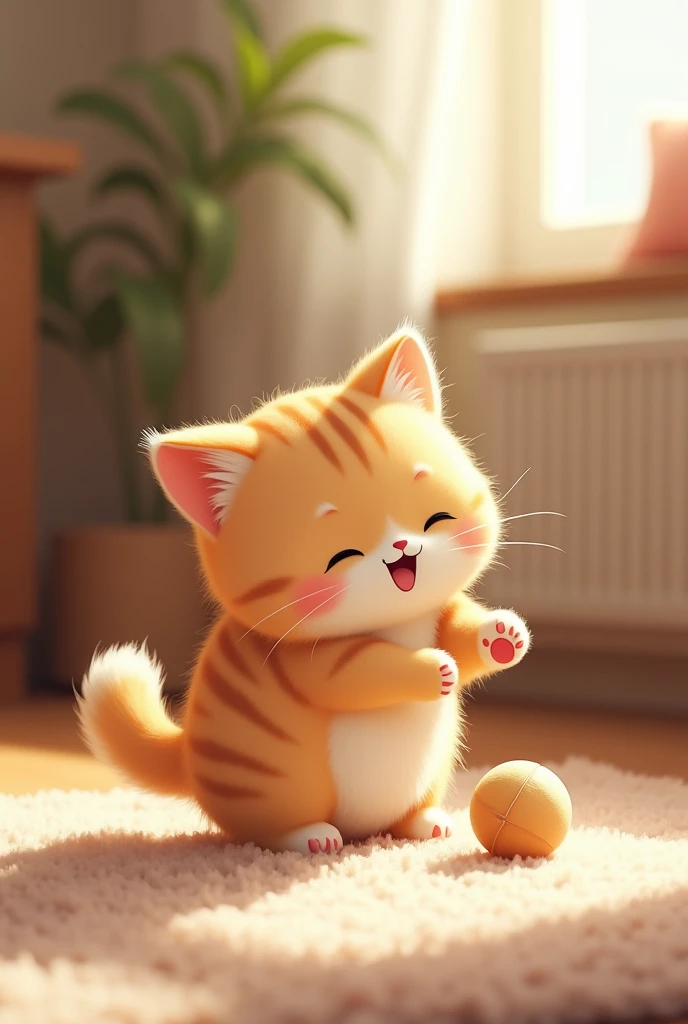 Cute short legged cat、Playing with a small ball