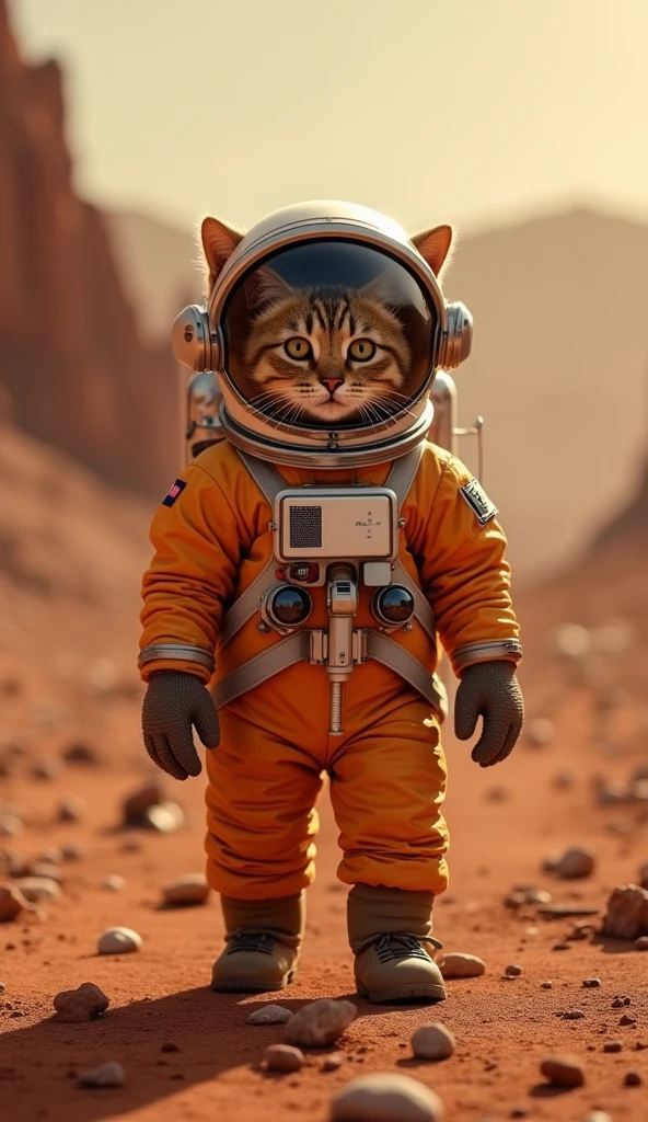 Photo quality　Ultra-Real　astronaut cat　((3))Mars exploration　Armageddon-like