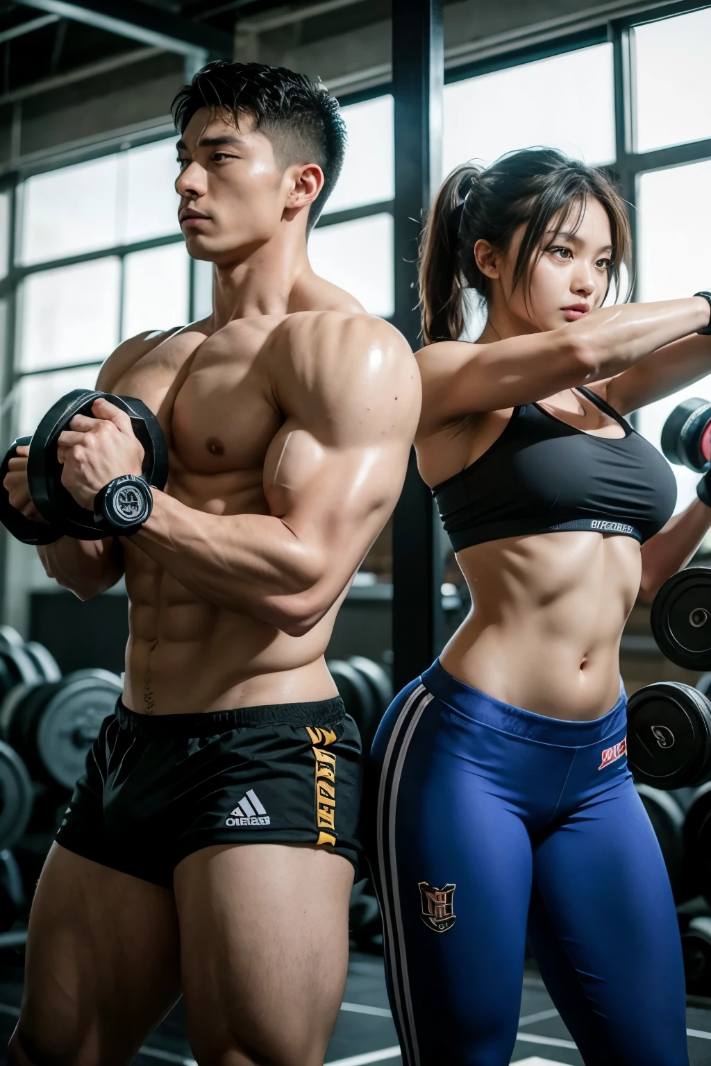 tiger couple lifting weights in the gym