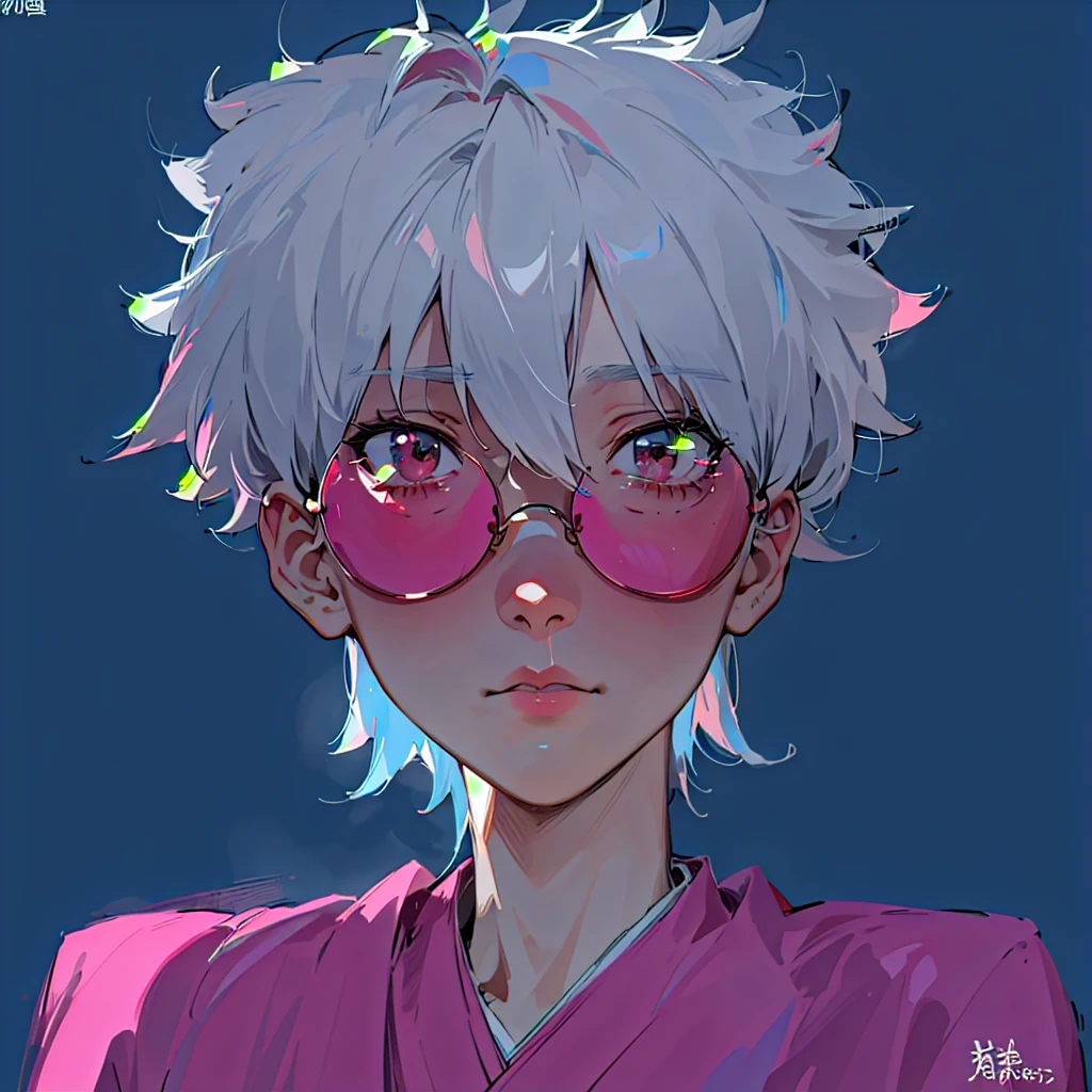 Redraw the image below. Make it look like a actual anime drawing. Like the real gojo from jjk with rose colored glasses. Give it lots od detailing, good line work, and shading and lighting. Impress me 