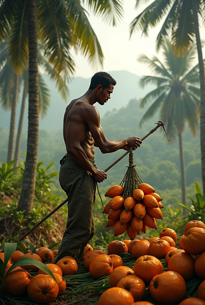 Papua new guinean harvesting oiil palm