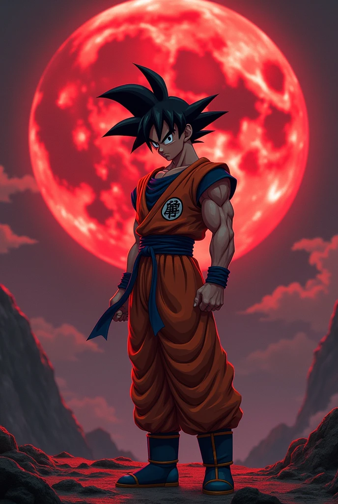 son goku(dragon ball of)with a red moon