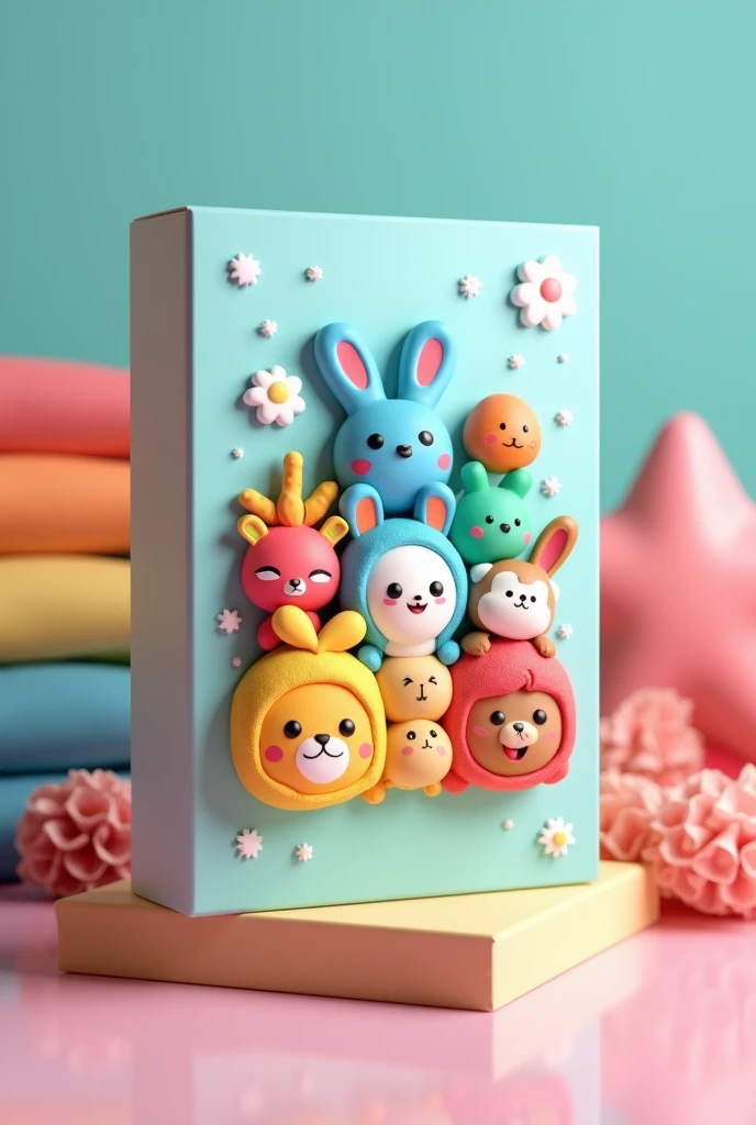 3D Cartoons sticker on mockup box of kids tablet
