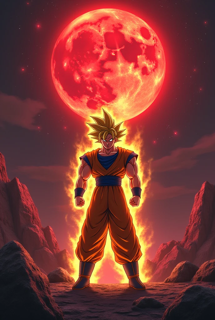 son goku(dragon ball Z)with a red moon ssj