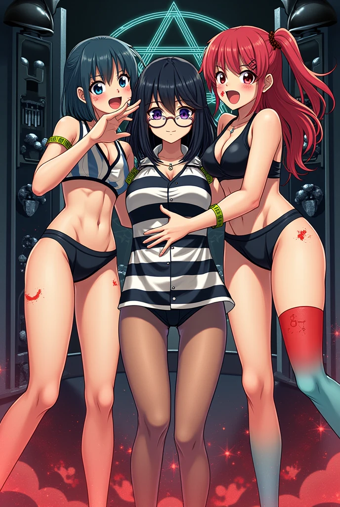 doujin cover, pentagram, tape gag, adjusting headwear, red socks, friends, cloud print, coke-bottle glasses, oral invitation, competition school swimsuit, barbell piercing, gradient legwear, prisoner, blood on breasts, wind chime, carrying over shoulder, tape measure, flaming weapon