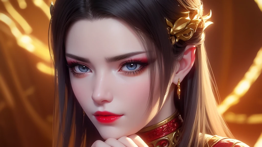 (lifelike, high - resolution:1.3), 1 very beautiful queen medusha in hanfu dress with a perfect body, Super fine face and eyes,slong hair, big boob,Expose cleavage5, lightning, hyper-realistic graphics, most realistic graphics, 1 girl, alone, solo, Extremely sharp, surreal image, full body, sharp eye makeup, meticulous makeup eyelashes, pretty red lips, pursed lips