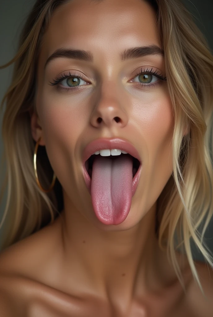 Woman sticking out tongue with semen on face 