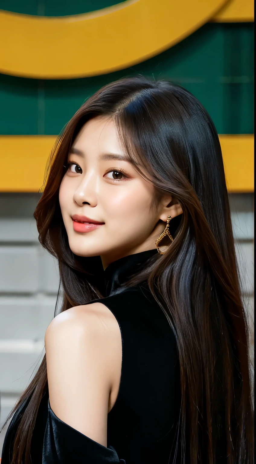 a woman with long hair wearing a black dress and a gold choke, blackpink jennie, jaeyeon nam, kim doyoung, jossi of blackpink, lee ji - eun, lee ji-eun, park ji-min, portrait of jossi of blackpink, taejune kim, heonhwa choe, wan adorable korean face, gongbi, sun yunjoo