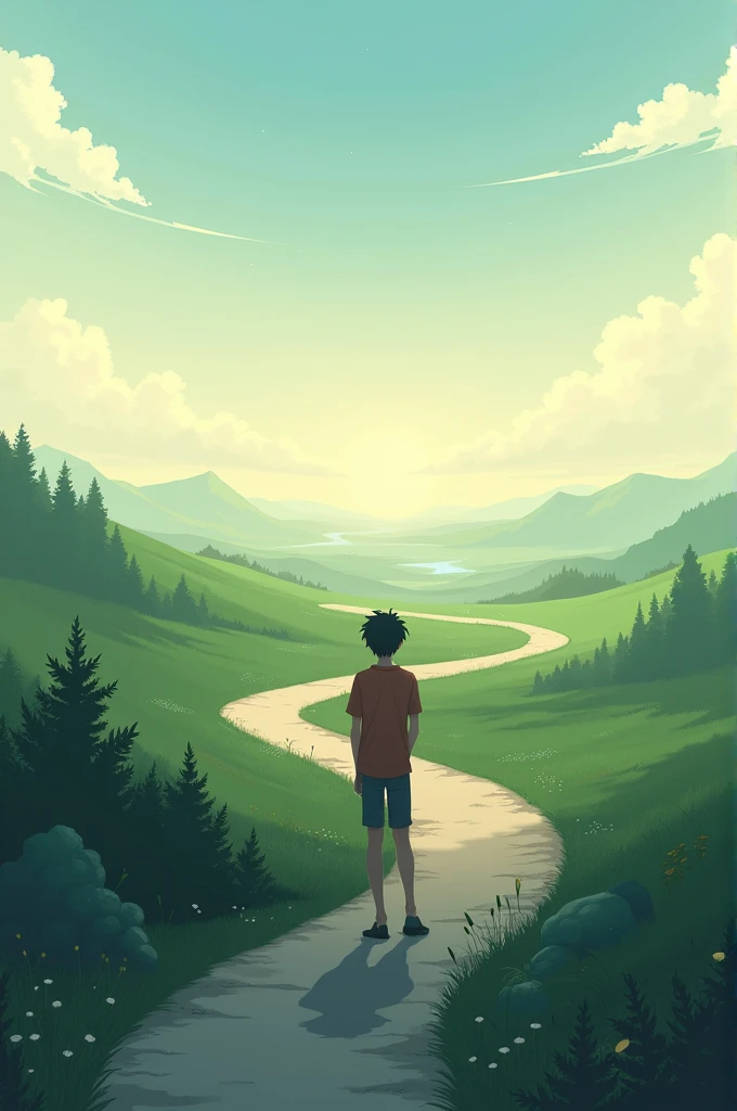 image of a young person standing on a path that stretches out into the horizon.
