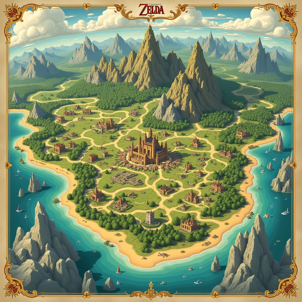 Detailed Zelda Map with City Names 4k nice
