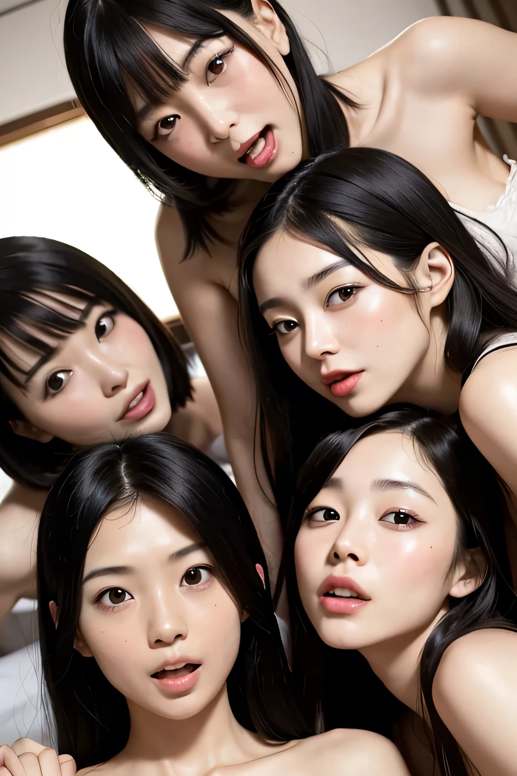 Bedroom　Erotic　sexly　Japanese women　Black Hair　Open your mouth　Ugly　Several women gathered together and looking at me　Four naked women　White skin　plain japanese　Hanging eyes　naked　Single eyelid　Ugly　A look of contempt　Erotic　Yikes　smile　Interested expression　sexlyな脇