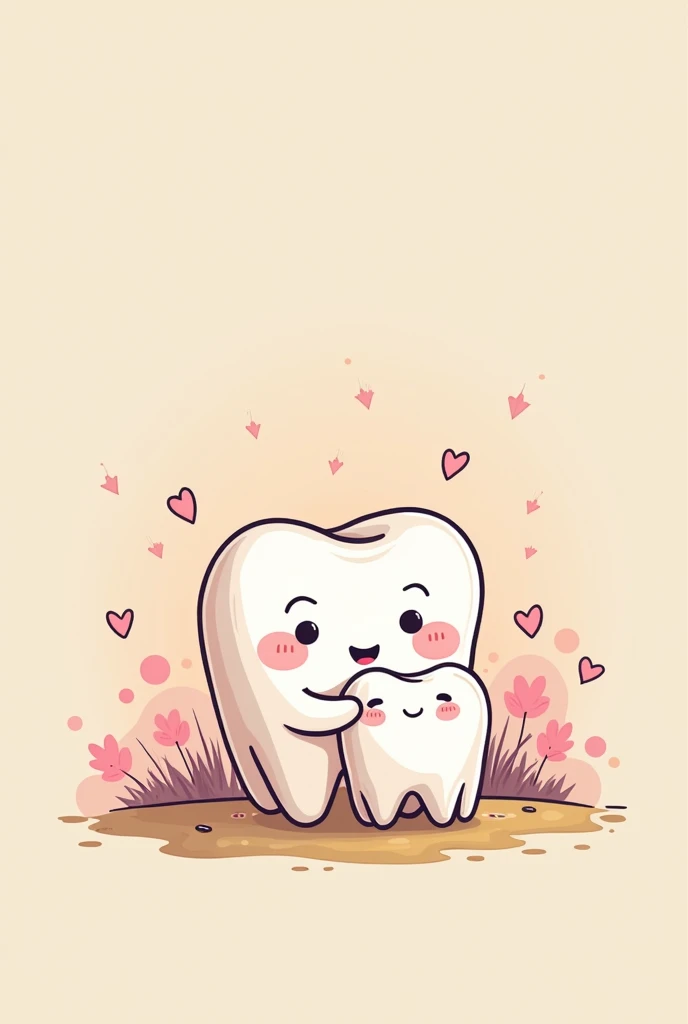 Cartoon of a tooth with breasts breastfeeding her baby tooth in pastel colors promoting breastfeeding