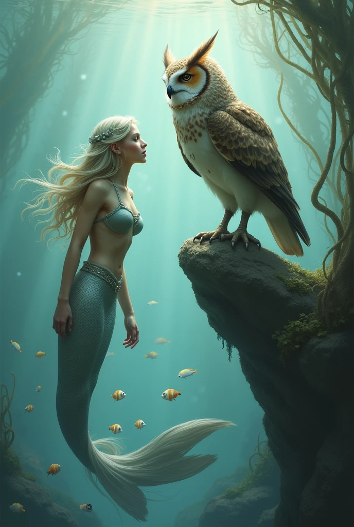 Mermaid next to owl