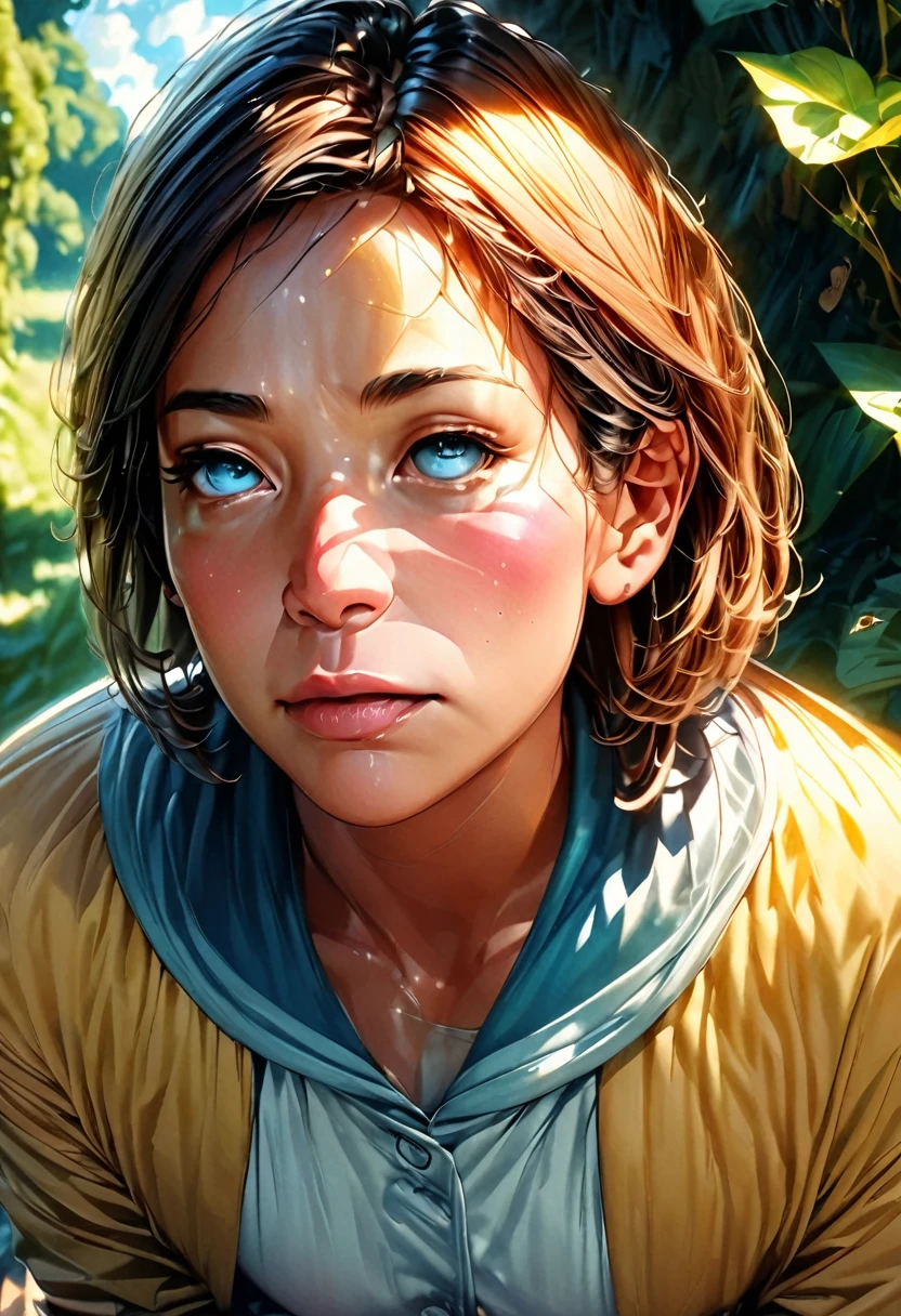 a young boy sitting on a bench, looking up at the blue sky, Ghibli-style, beautiful detailed eyes, beautiful detailed lips, extremely detailed face and expression, lush green landscape, (best quality,4k,8k,highres,masterpiece:1.2),ultra-detailed,(realistic,photorealistic,photo-realistic:1.37),cinematic lighting,vibrant colors,whimsical,magical realism,serene,dreamlike