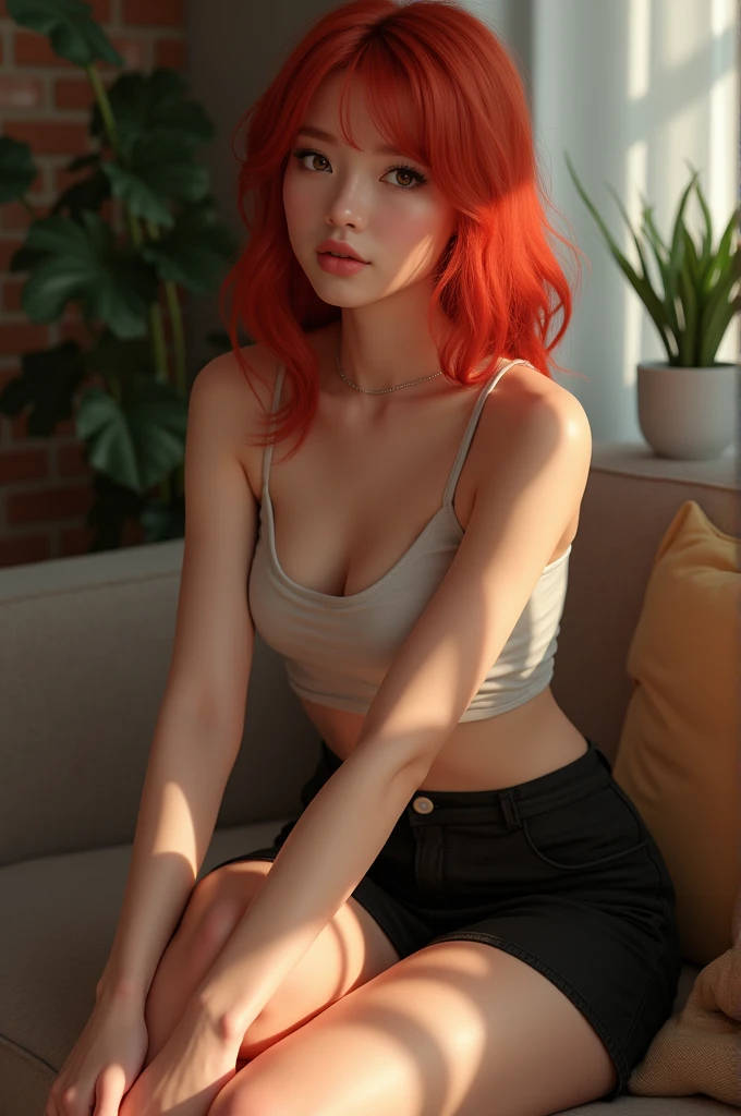 Cute university college redhead girl that wears black mini skirt which is allowed to seem her
upper leg.She is at home and at the position crossed leg with that super cute mini skirt.She is gorgeous with her pretty face