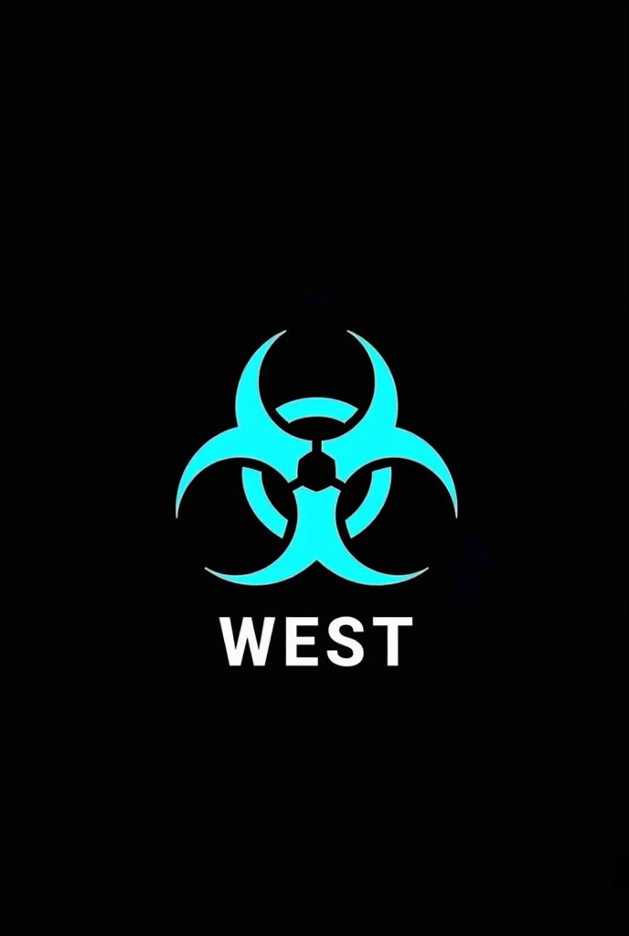 background: Black Primary Colors: Grey and turquoise Logo: Biohazard symbol in turquoise, It will say WEST in capital letters placed in the center and will be 1280x700