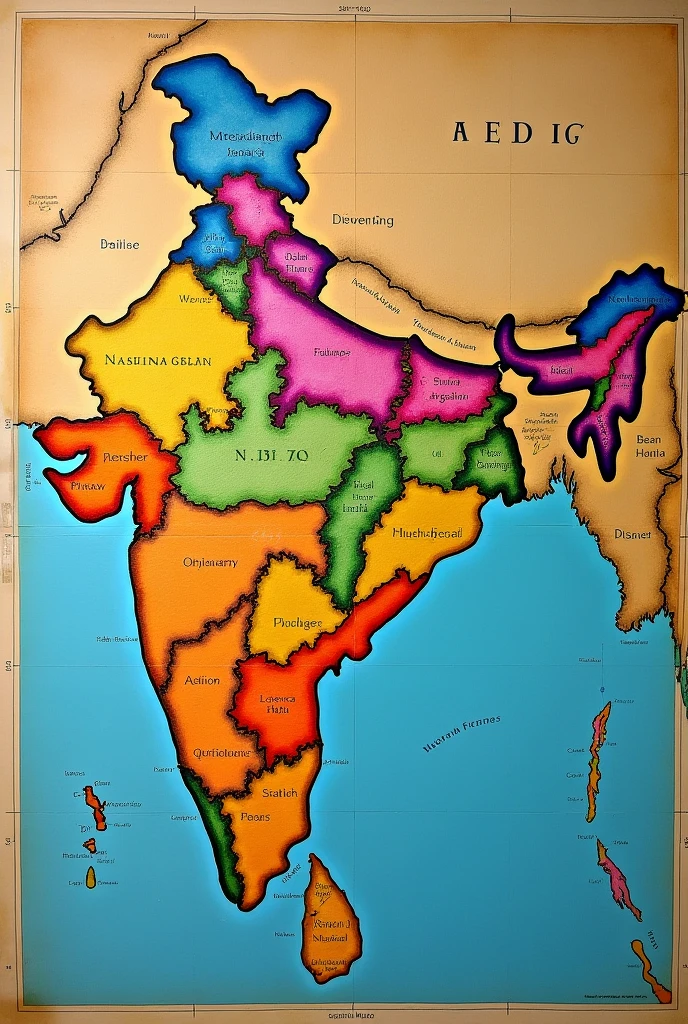 Left half old Indian map right half coloured India map