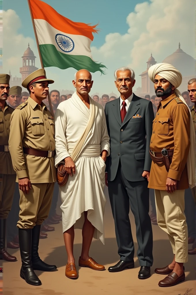 Subhash Chandra Bose, Mahatma Gandhi, jawaharlal nehru and bhagat singh in one frame