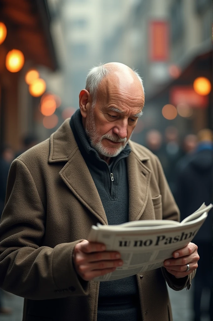 Holding a newspaper
