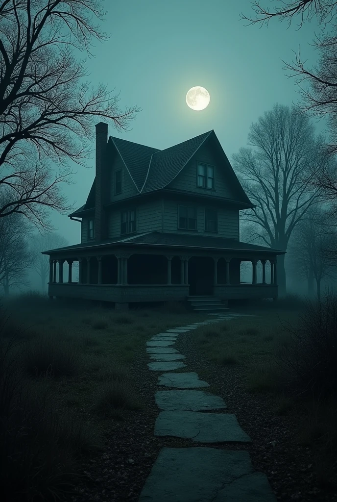 An old haunted bungalow A dark night A shadow of a ghost