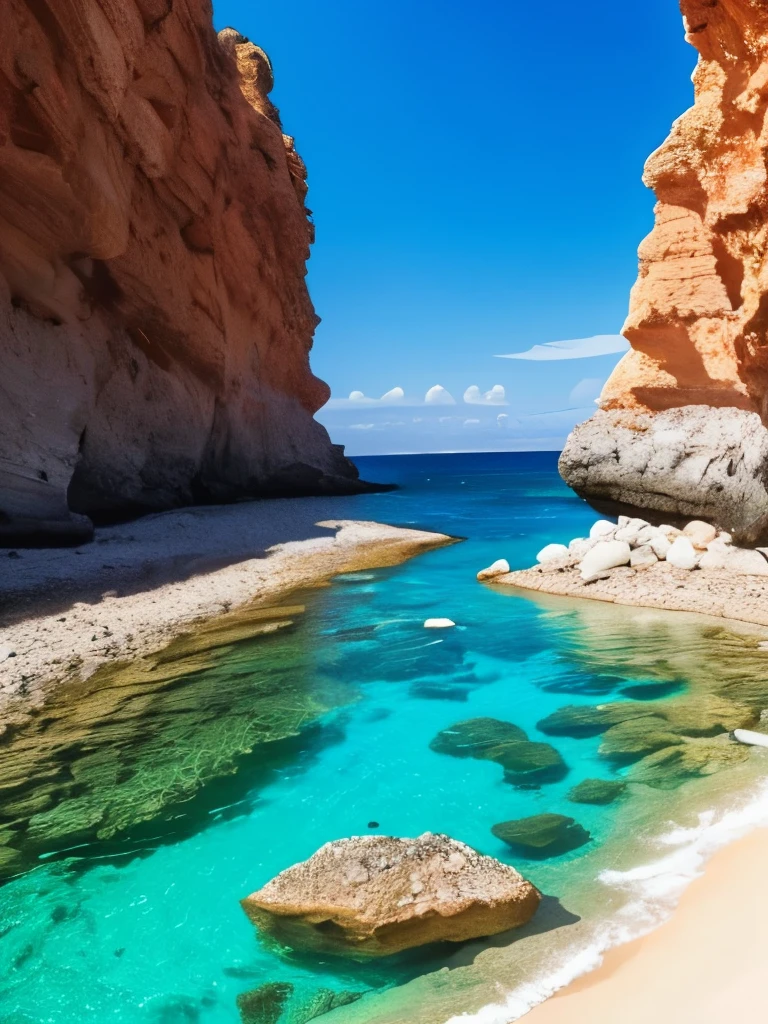 arafed view of a rocky cliff and clear blue water, a picture by Alexis Grimou, unsplash, les nabis, turquoise water, island with cave, view from the sea, puddles of turquoise water, blue waters, turquoise ocean, red sea, incredibly beautiful, azure blue water, clear blue water, white stone arches, cyprus