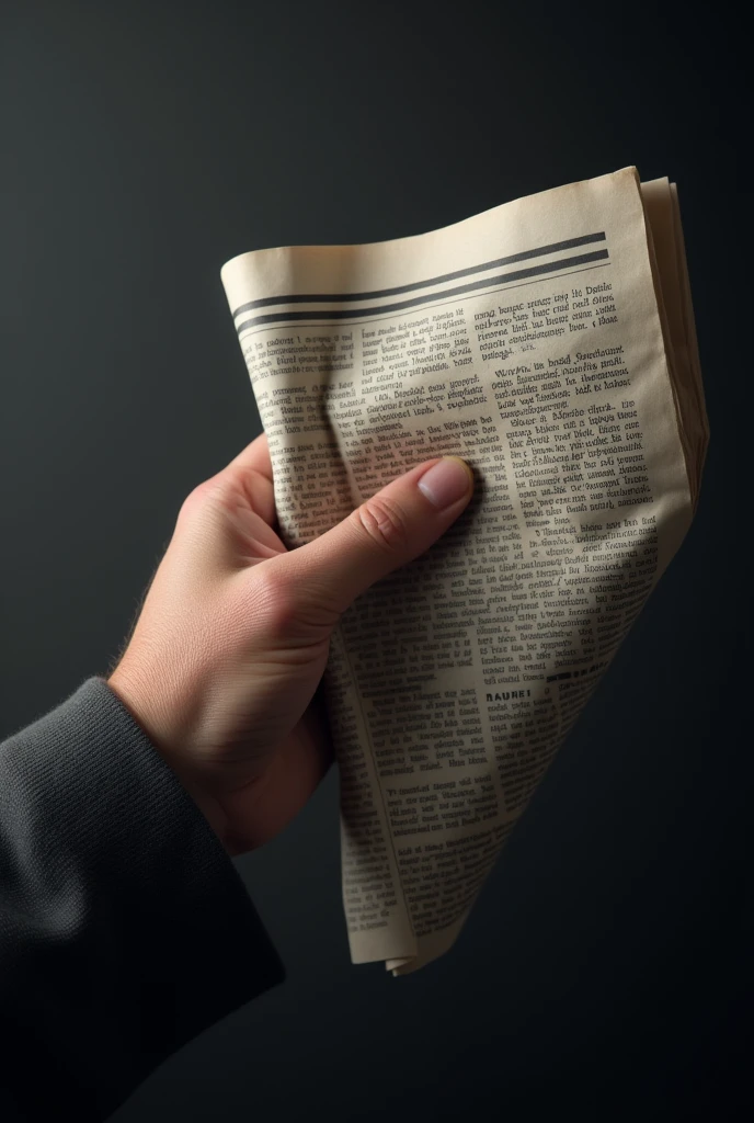 Holding a newspaper with just a hand shown

