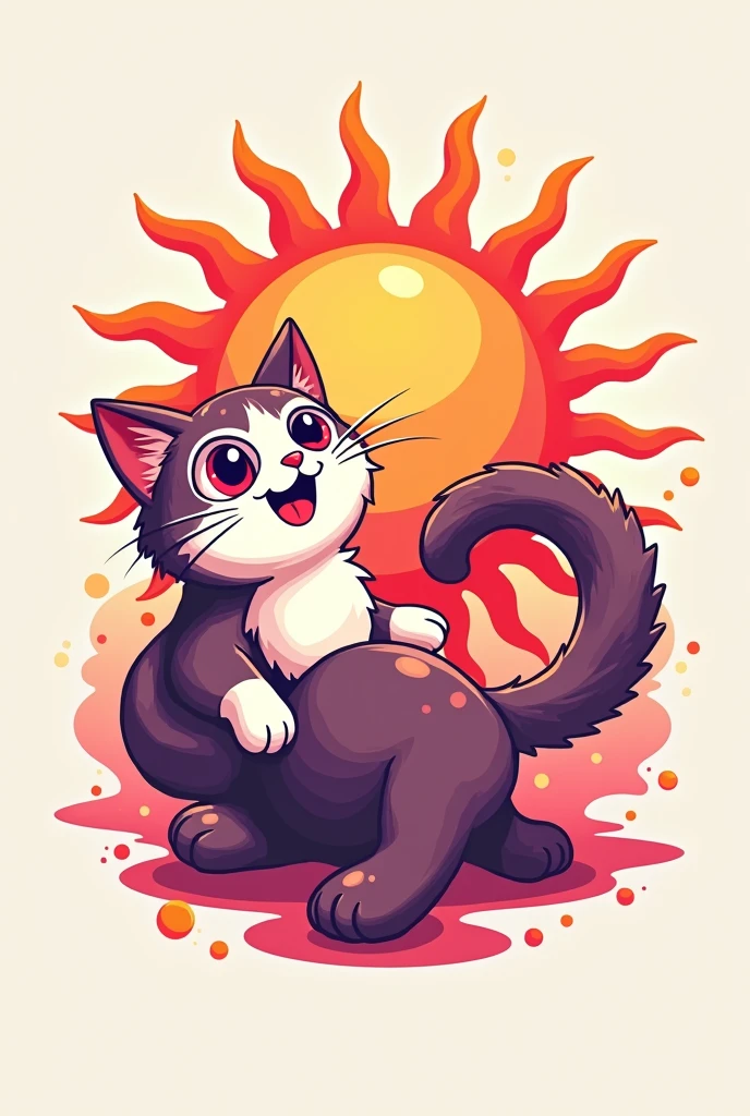 Generate the logo for a candy company . Let it be a cat and a sun as the central element, use a color palette that is only of these two colors: red and purple.
Let it be a logo with a simple style similar to the Japanese one, that is psychedelic