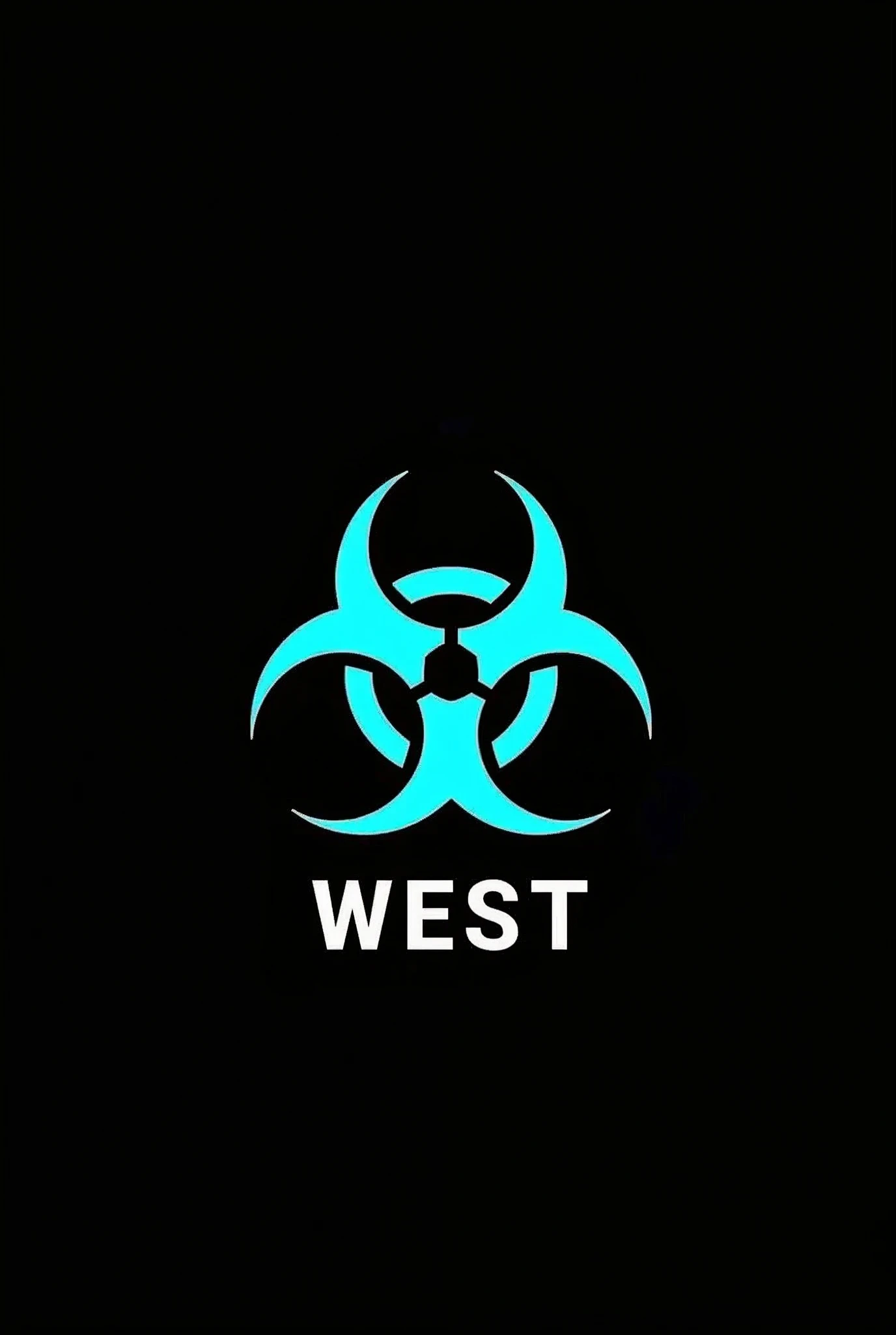 background: Black Primary Colors: Grey and turquoise Logo: Biohazard symbol in turquoise, It will say WEST in capital letters placed in the center and will be 1280x700