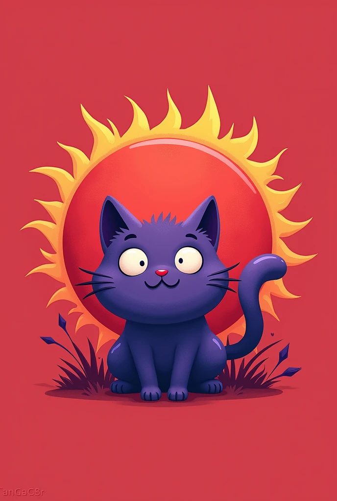 Generate the logo for a candy company . Let it be a cat and a sun as the central element, use a color palette that is only of these two colors: red and purple.
Let it be a logo with a simple style similar to the Japanese one, that is psychedelic. make drawing easier, and that highlights the purple and red colors. Just those two colors