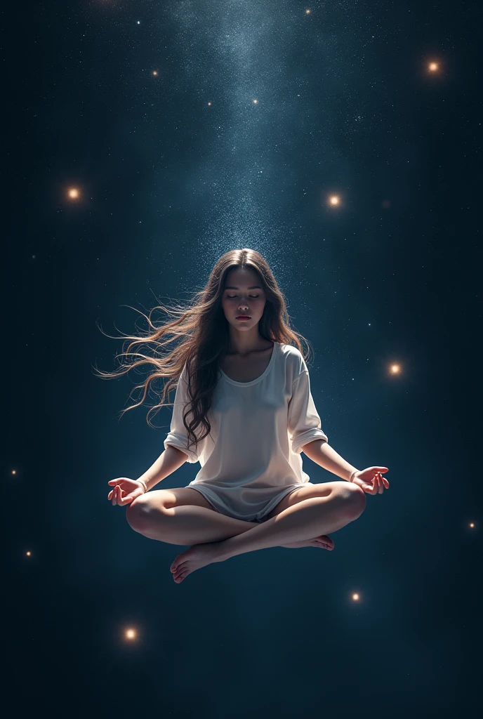 A girl meditating in space