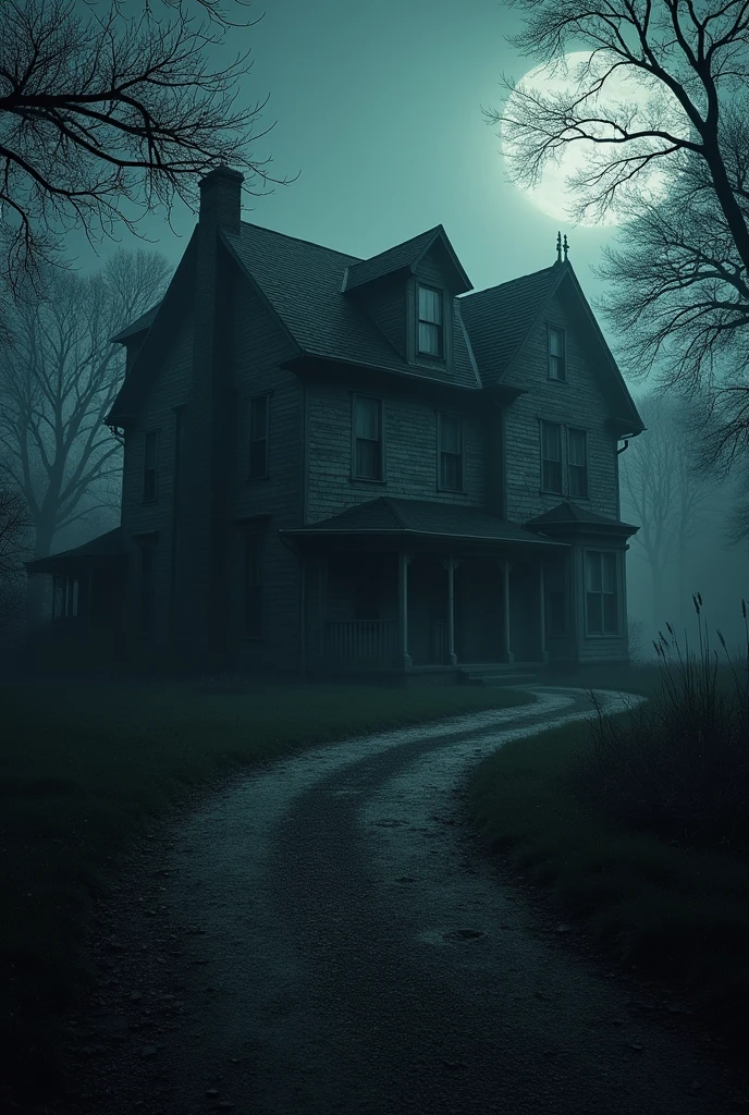 An old haunted bungalow A dark night A shadow of a ghost