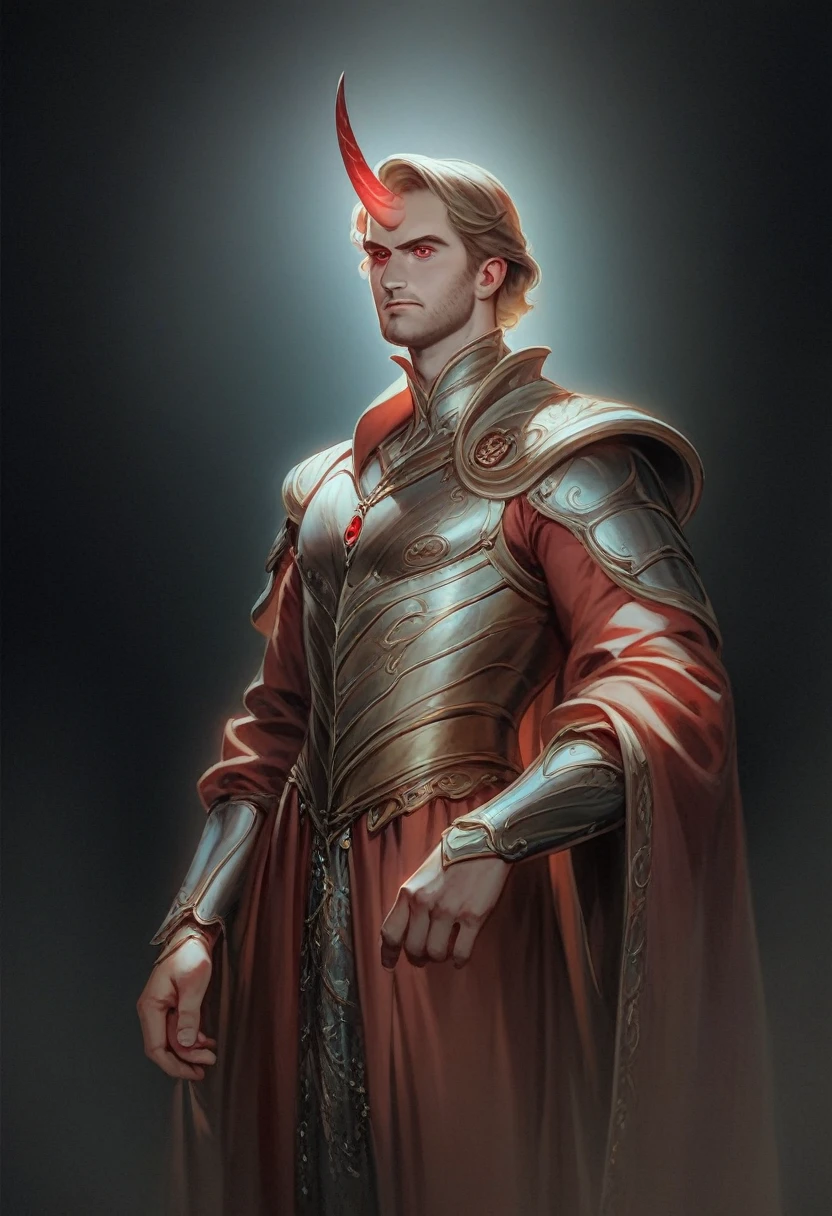 Realistic details in 8K ultra-high resolution masterpiece, dramatic lighting, eye-catching blue skinned horned humanoid creature, male, Matthew Robert Smith's face, flowing robe, glaring red eyes, gorgeous armor, intricate details, dramatic black background