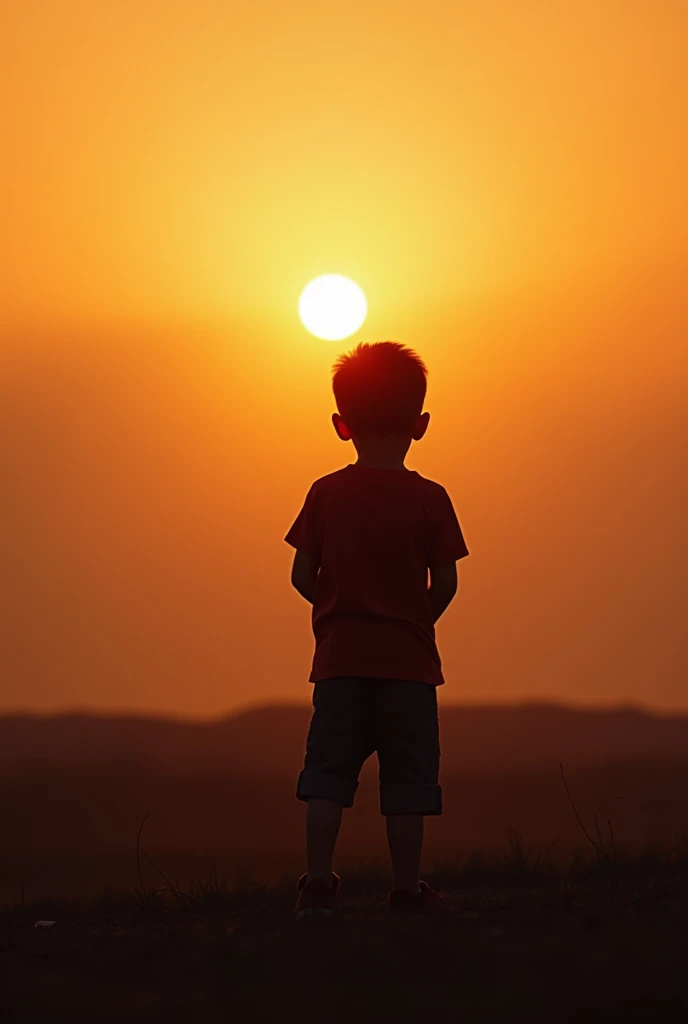 little boy behind the sunset