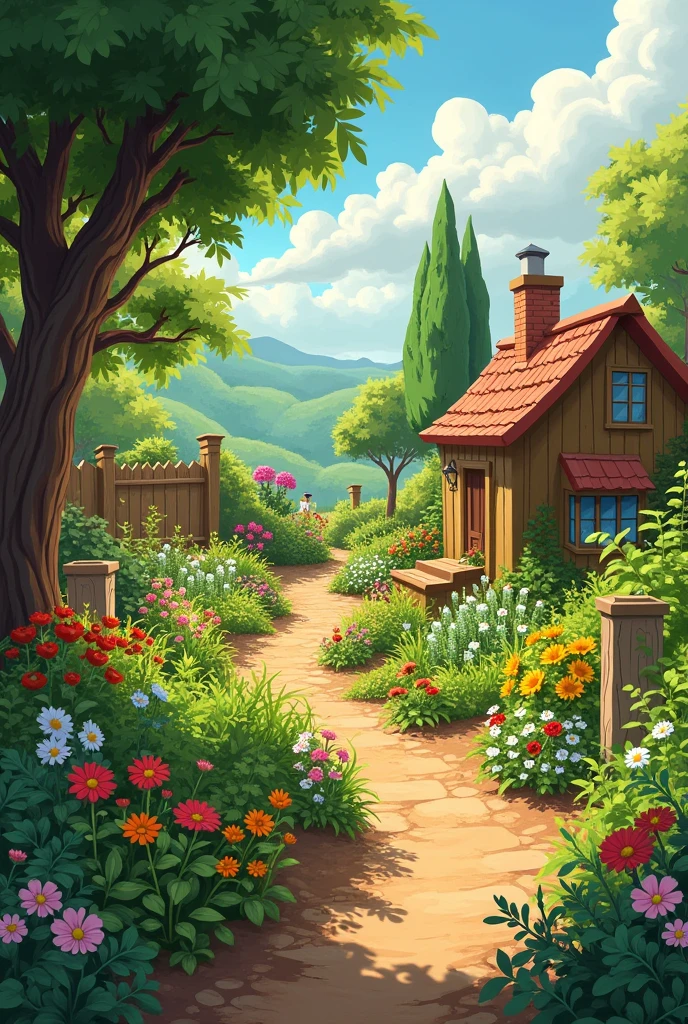 One day, Ali thought that he would make a garden behind his house. He first chose a place where the ground was soft and sunny. Ali decided to keep flowers, vegetables and some animals in his garden.