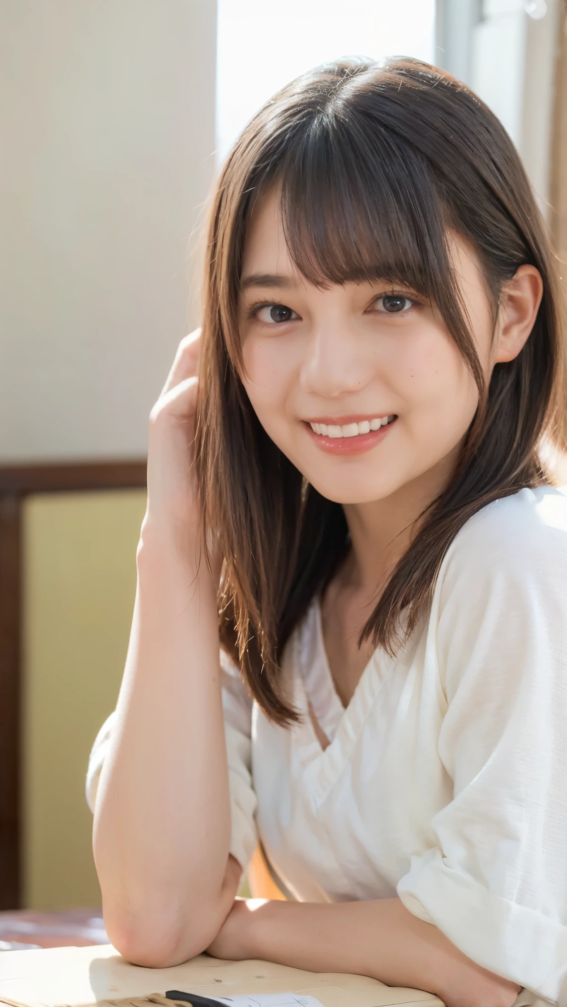 Cute Japanese Women Photos, smile, 20-year-old, (photo Realistic:1.4), (hyper Realistic:1.4), (Realistic:1.3), (Smoother lighting:1.05), (Improving the quality of cinema lighting:0.9), 32K, 1 girl,20-year-oldの女の子, Realistic lighting, Backlight, The light shines on your face, Ray Tracing, (Bright light:1.2), (Improvement of quality:1.4), (Highest quality Realistic textured skin:1.4), fine grain, Detailed face,(smile:0), (Emphasis on face close-up:1.3), (Enhances the beauty of skin texture:1.1),((Extremely precise and accurate anatomy:1.0)), (Enhances the beauty of skin texture:1.1), Clean and glowing skin, mesh, thin:1.2, (Realistic:1.3), Realisticなライティング, (Smoother lighting:1.05), 32K, One Japanese woman, fine grain, Detailed face, (Film Grain:1.1),(Accentuates body lines:1.1), High resolution, Natural look, Kind eyes, Improves hair quality, Delicate light and shadow, Transparent muscles, Graceful pose, Beautiful Eyes, Sharp details, Soft light reflection, Beautiful contours, Delicate skin tone, Fine hair texture,Cute Japanese Women Photos,