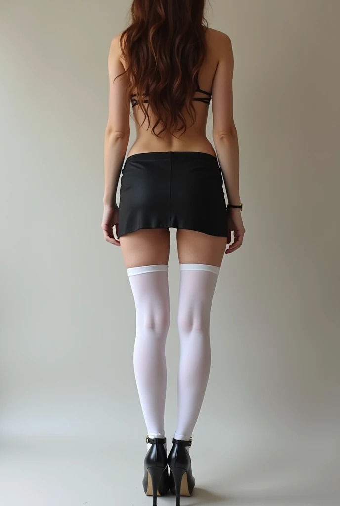 Very big ass woman, Her ass was visible through that short skirt, white over the knee stockings, very high heels